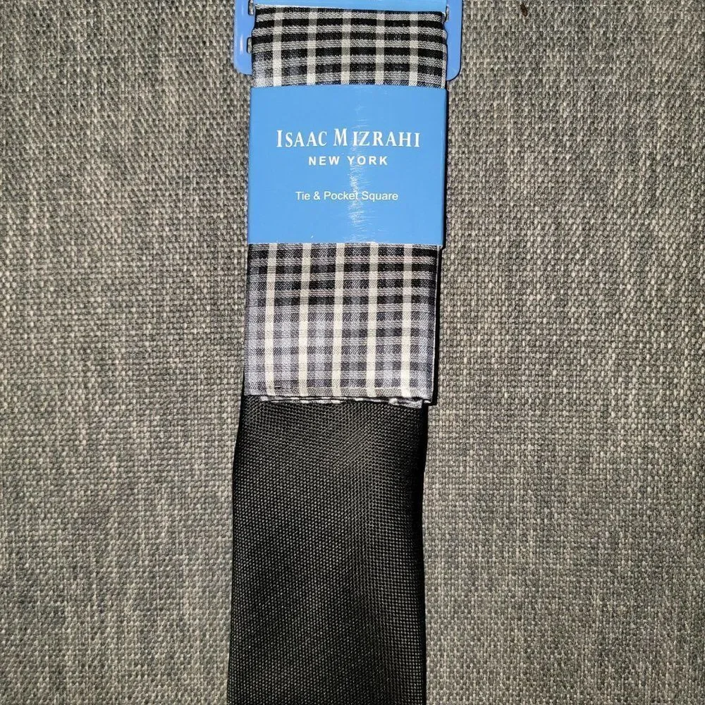 Isaac Mizrahi New York Men's Black Tie & Pocket Square Size OS